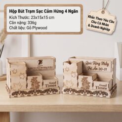 Hộp Bút Trạm Sạc Cảm Hứng 4 Ngăn - Khắc Theo Yêu Cầu Cho Cá Nhân & Doanh Nghiệp Làm Quà Tặng