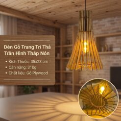 Đèn Gỗ Trang Trí Thả Trần Hình Tháp Nón