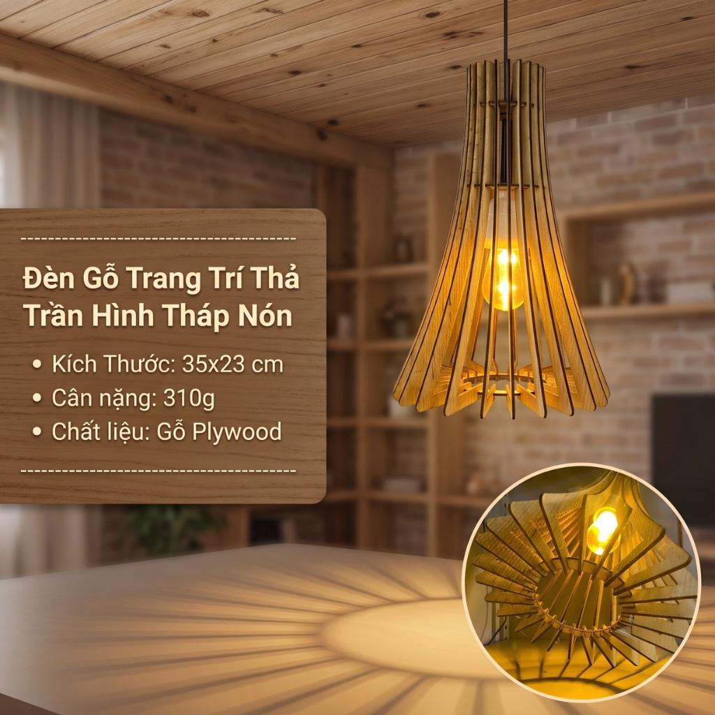 Đèn Gỗ Trang Trí Thả Trần Hình Tháp Nón